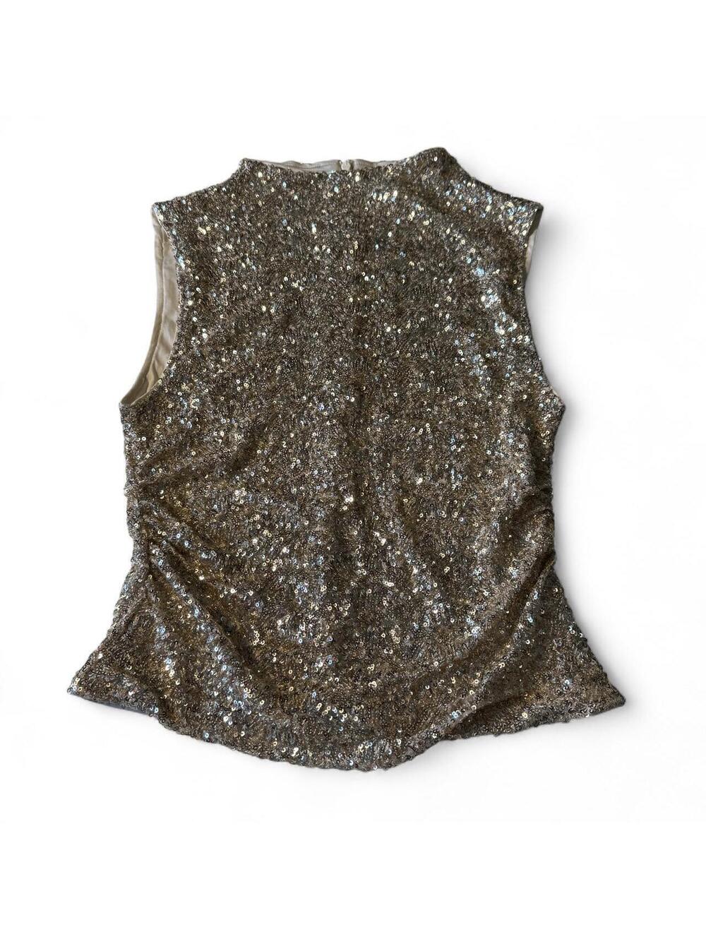 H&M Sequin Detail Sleeveless Silver Mock Neck Blouse